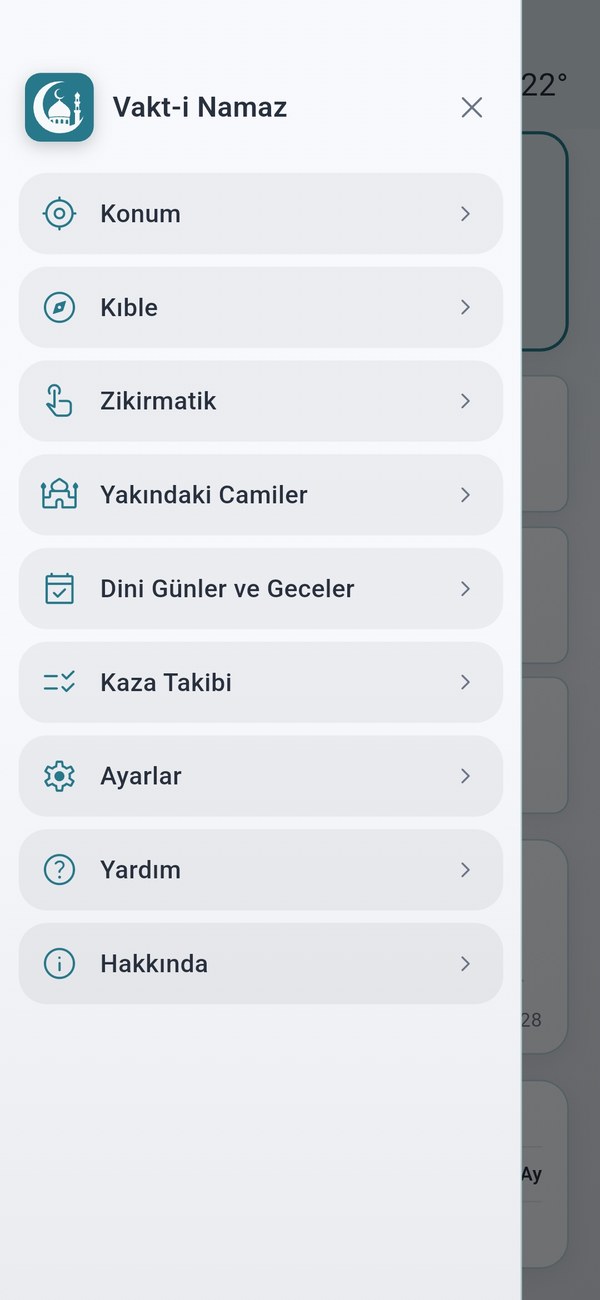 Menü — tüm bölümlere tek dokunuşla erişim