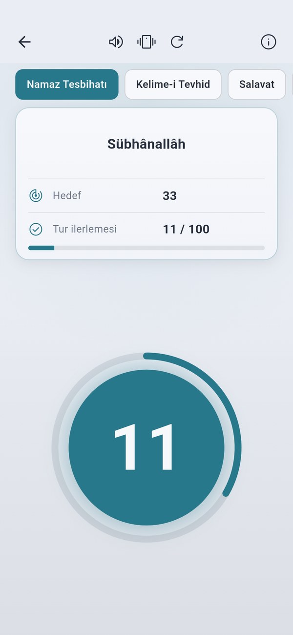 Dijital zikirmatik — Namaz Tesbihatı ve hazır zikirler