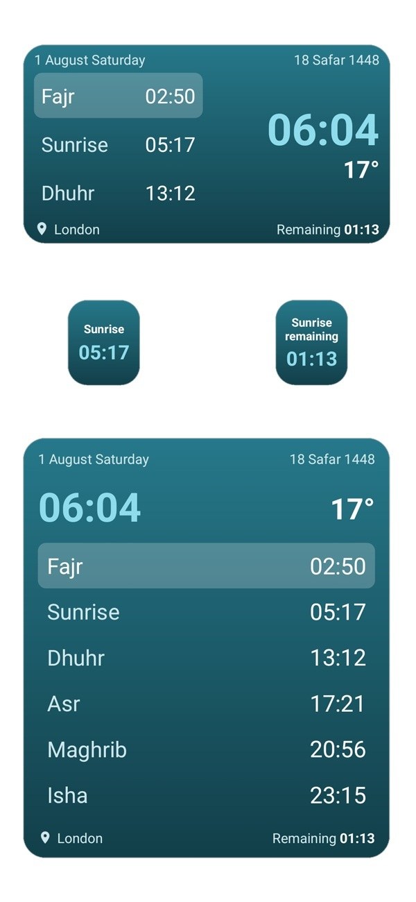 Home-screen widgets — different sizes and colors