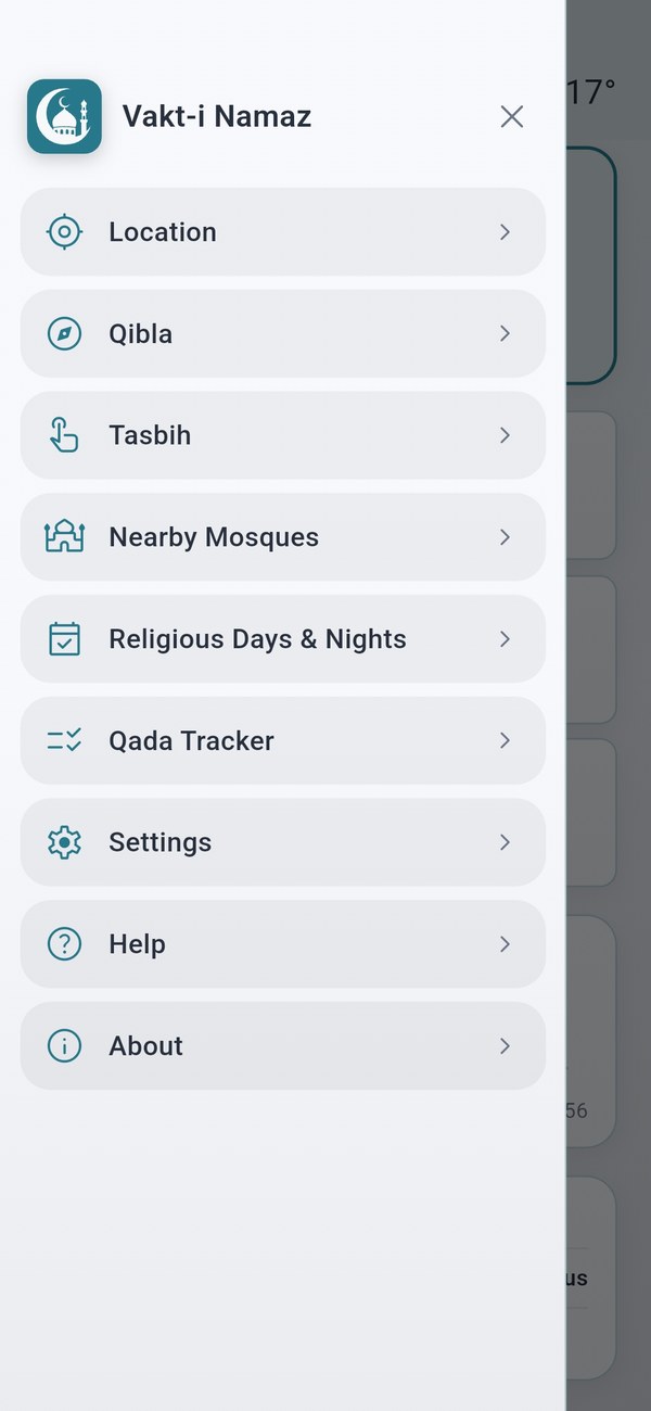 Menu — one-tap access to every section