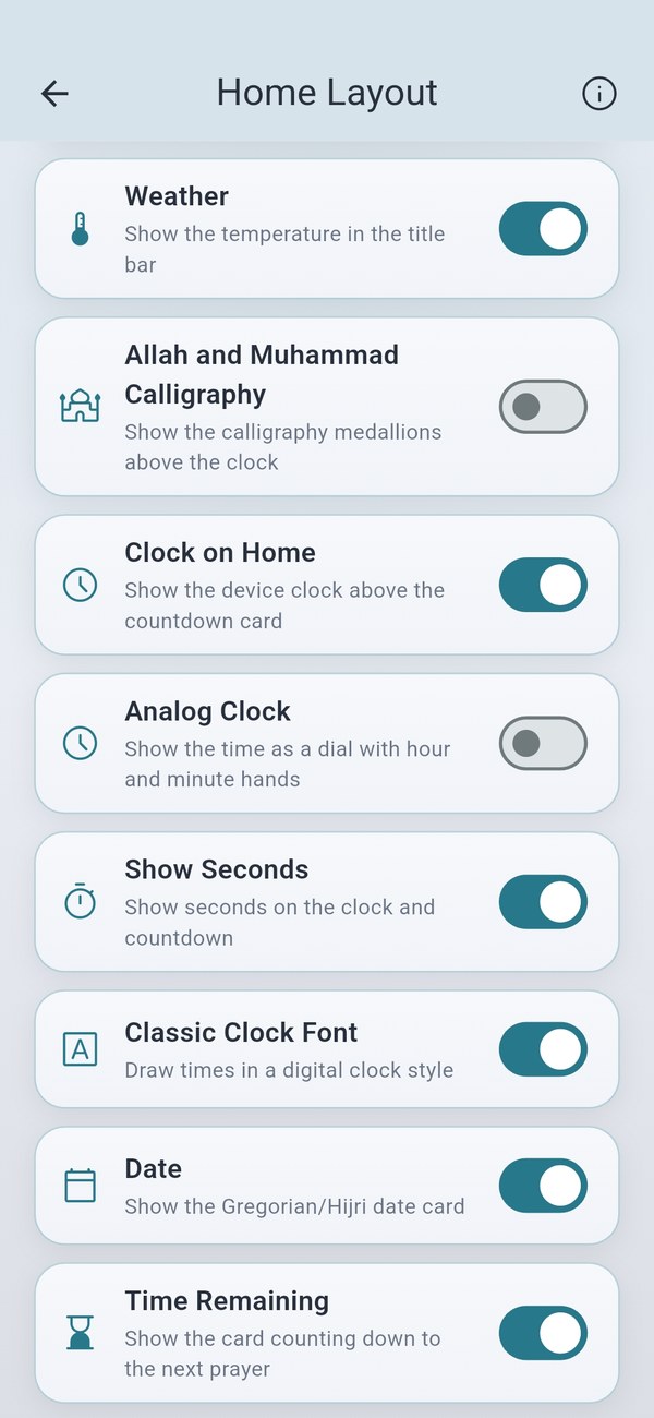 Home layout — choose which cards appear